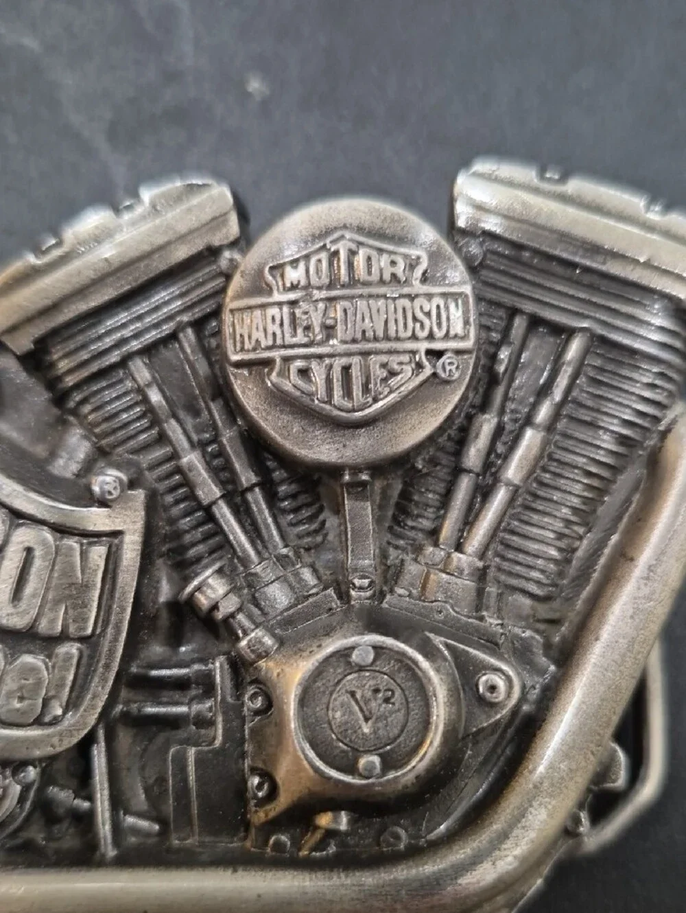 Vintage Harley-Davidson Thundering Steel Motorcycle Engine Belt Buckle - Silver